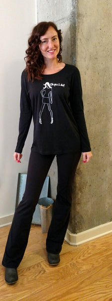 Oh Yes I Did! Long Sleeve Black Scoop Neck Tee